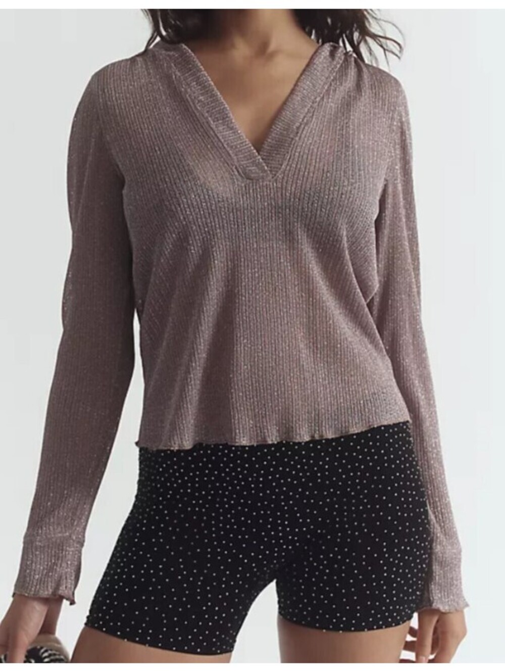 DAILY PRACTICE Anthropologie brown glitter hooded tee sz S